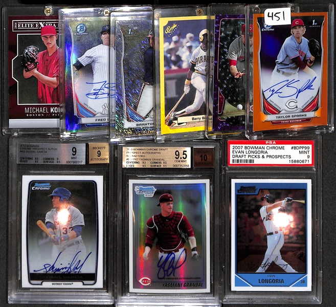 Lot Of 9 Baseball Autograph/Rookie/Numbered Cards w. Bowman Chrome