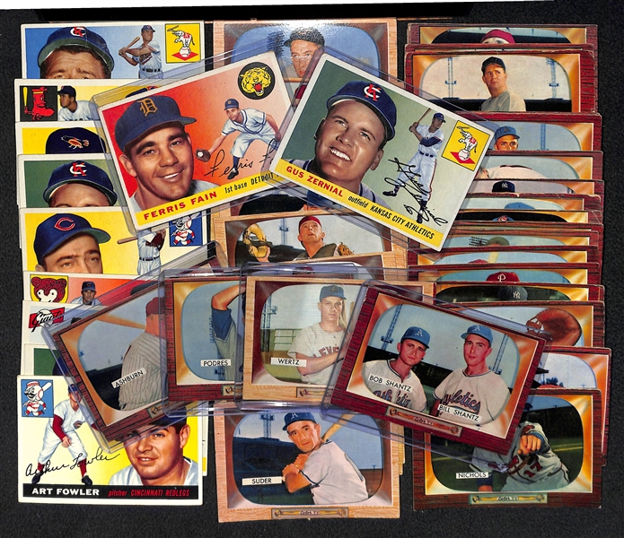 Lot of 13 - 1955 Topps & 37 - 1955 Bowman Baseball Cards w. Ashburn - 50 Total Cards!