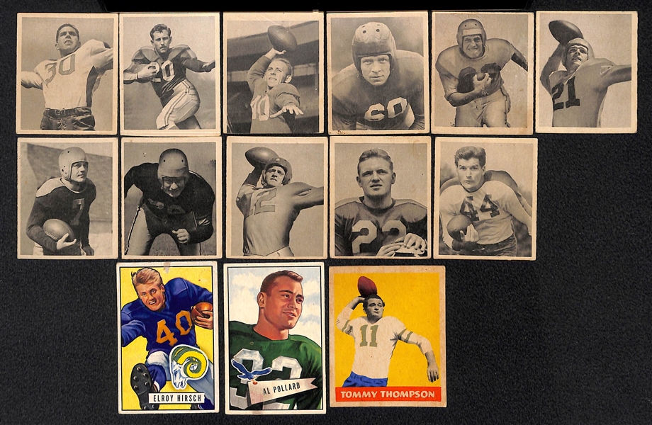 Lot of 14 Vintage Football Cards (Primarily Bowman, 1 - Leaf) from  1948-1952 w. Elroy Hirsch