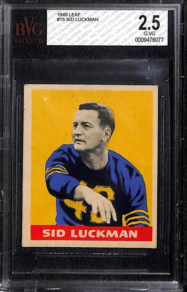 Lot of 2 - 1949 Leaf #15 Sid Luckman - BVG 2.5 & 1960 Fleer #124 Jack Kemp Rookie Card - BVG 4.5