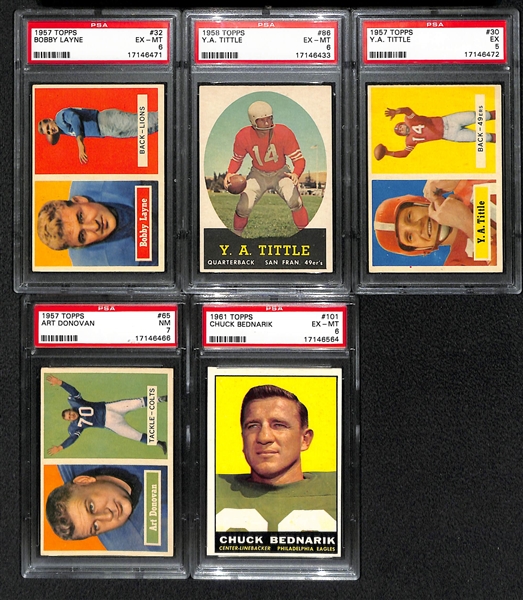 Lot of 5 Football Stars 1957-1961 Topps Cards - PSA - w. Bobby Layne