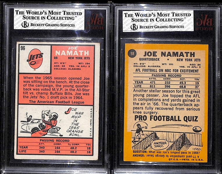 Lot of 2 Topps Joe Namath Cards - 1966 #96 Namath BVG 3 & 1967 #98 Namath BVG 4.5