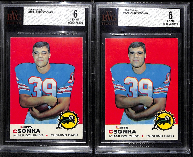 Lot of 2 1969 Topps Larry Csonka Rookie Cards - Both BVG 6