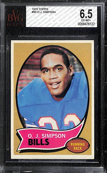 Lot of 3 1970 #90 OJ Simpson Rookie Cards - Graded BVG 6.5, 6, & 5