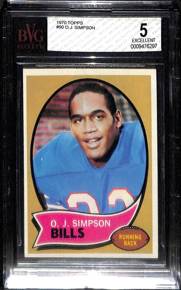 Lot of 3 1970 #90 OJ Simpson Rookie Cards - Graded BVG 6.5, 6, & 5