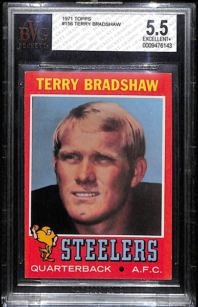1971 Topps #156 Terry Bradshaw Rookie Card - BVG 5.5