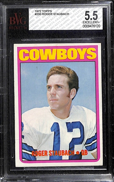 Lot of 2 1972 Topps #200 Roger Staubach Cards - BVG 5.5 & 5