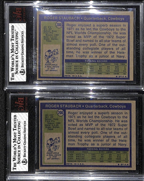 Lot of 2 1972 Topps #200 Roger Staubach Cards - BVG 5.5 & 5