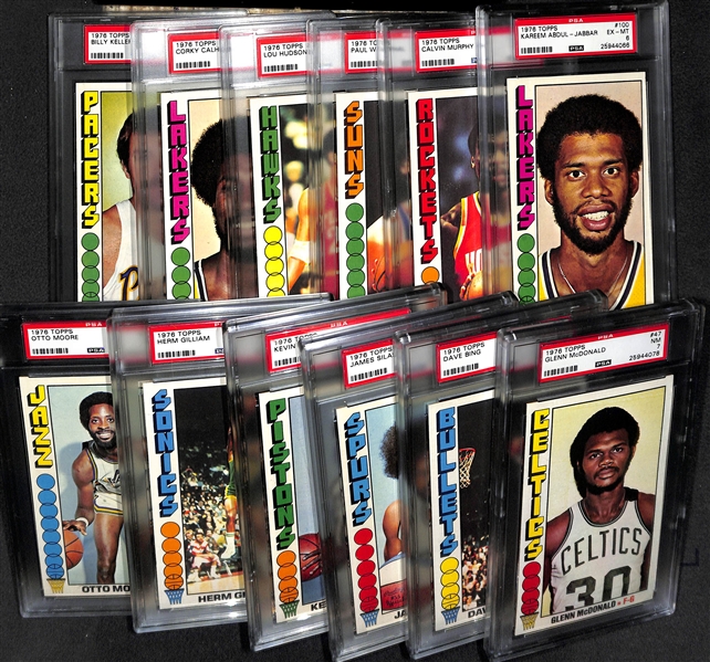 Lot of 12 1976 Topps Basketball Cards w. Kareem Abdul-Jabbar - All PSA Graded
