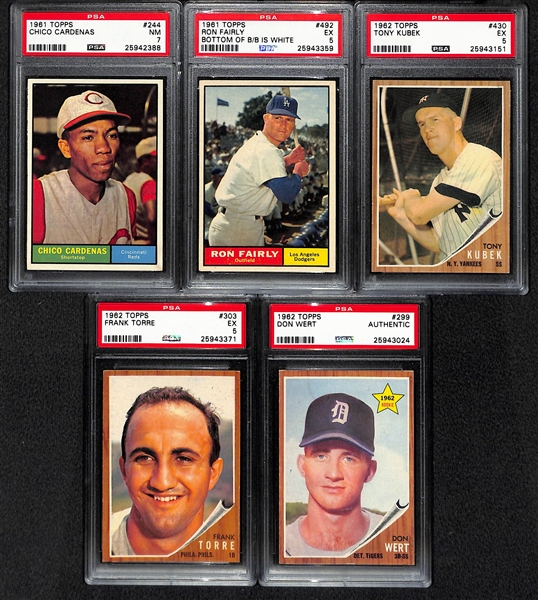 Lot of 8 - 1961 & 12 - 1962 Topps Baseball Cards - All PSA Graded 5, 6, & 7