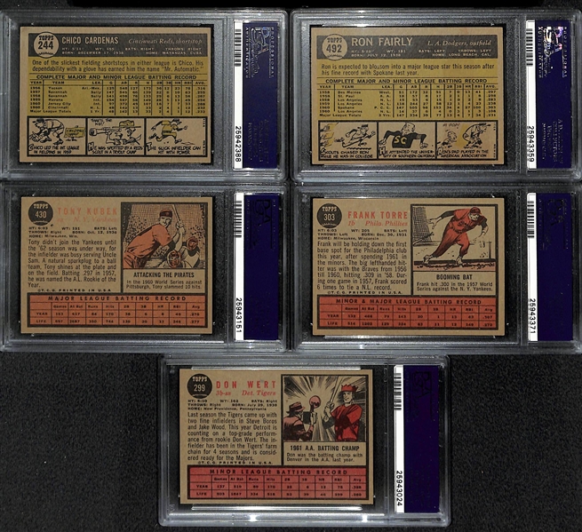 Lot of 8 - 1961 & 12 - 1962 Topps Baseball Cards - All PSA Graded 5, 6, & 7