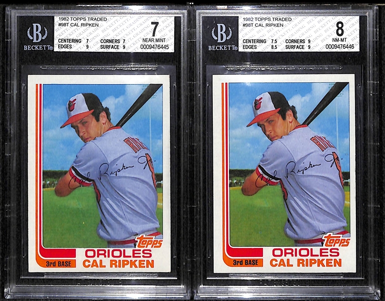 Lot of 2 - 1980 Topps Traded #98T Cal Ripken Cards - PSA 8 & 7