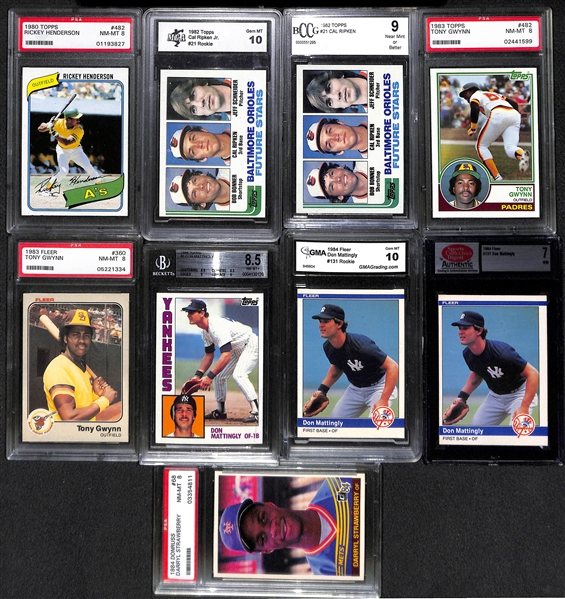Lot of 9 Graded Rookie Cards From the Early 1980s w. Henderson