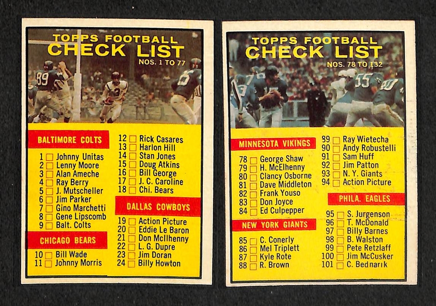 Lot of 103 Different 1961 Topps Football Cards w. Stars & Checklists - Near Mint to Mint - w. Lenny Moore