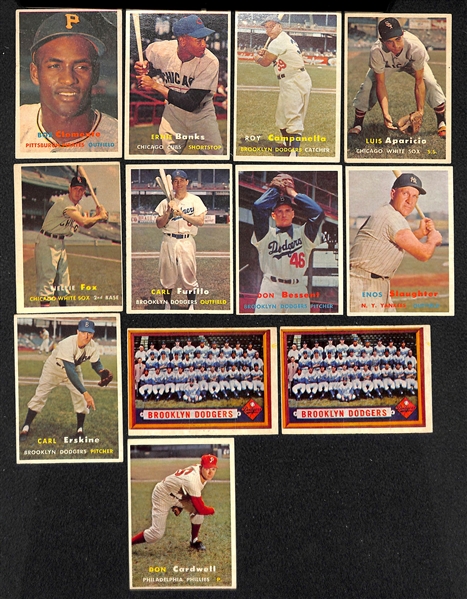 Lot of 12 1957 Topps Baseball Cards w. Roberto Clemente