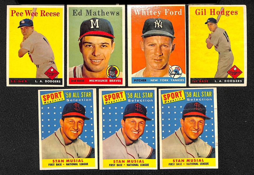 Lot of 37 1958 Topps Baseball Cards w. PeeWee Reese