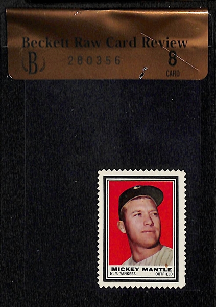 Lot of 4 1960s Graded Mickey Mantle Topps Insert Issues w. 1963 Topps Peel Off Mickey Mantle BVG 8