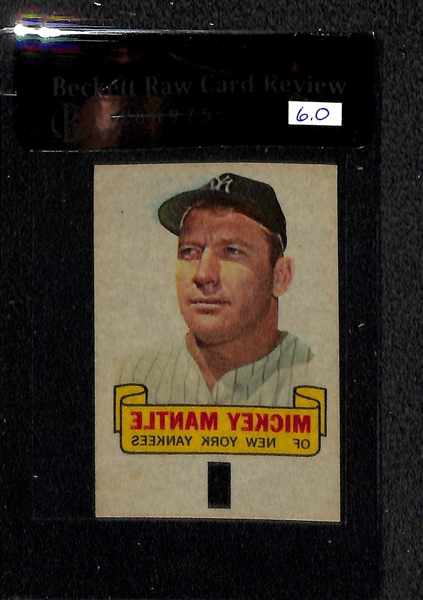 Lot of 4 1960s Graded Mickey Mantle Topps Insert Issues w. 1963 Topps Peel Off Mickey Mantle BVG 8