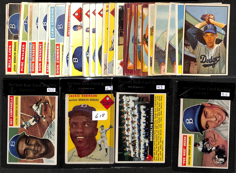 Lot Of 42 Dodgers Cards 1953-56 w. Jackie Robinson 