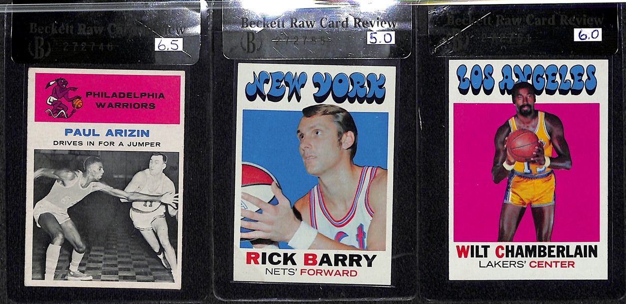 Lot of Basketball Raw Graded Cards - w/ 1961 Fleer Arizin, 1971 Chamberlain, and 1971 Barry.