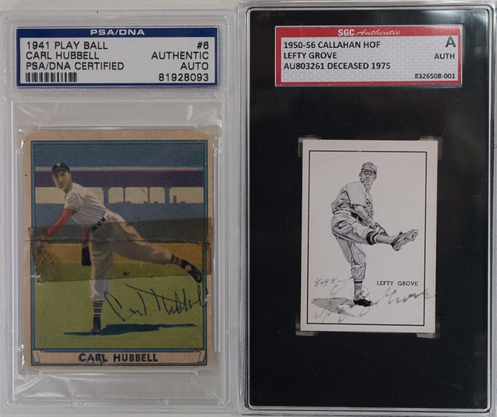 Vintage Cards Signed by HOFers Lefty Grove (1950 Callahan) and Carl Hubbell (1941 Playball) - PSA/DNA and SGC Holders