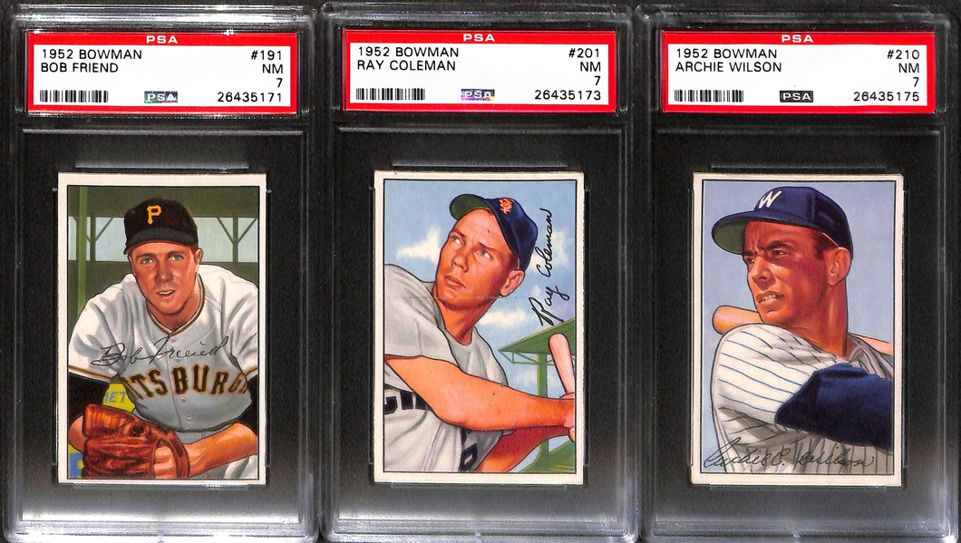 Lot of 9 High Grade (All PSA 7) 1952 Bowman Baseball Cards inc. Bob Friend Rookie
