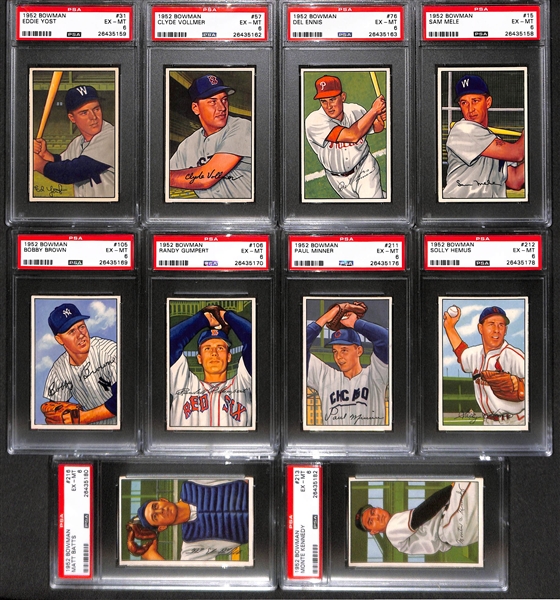 Lot of 10 Graded (All PSA 6 EX-MT) Bowman Baseball Cards w/ Bobby Brown