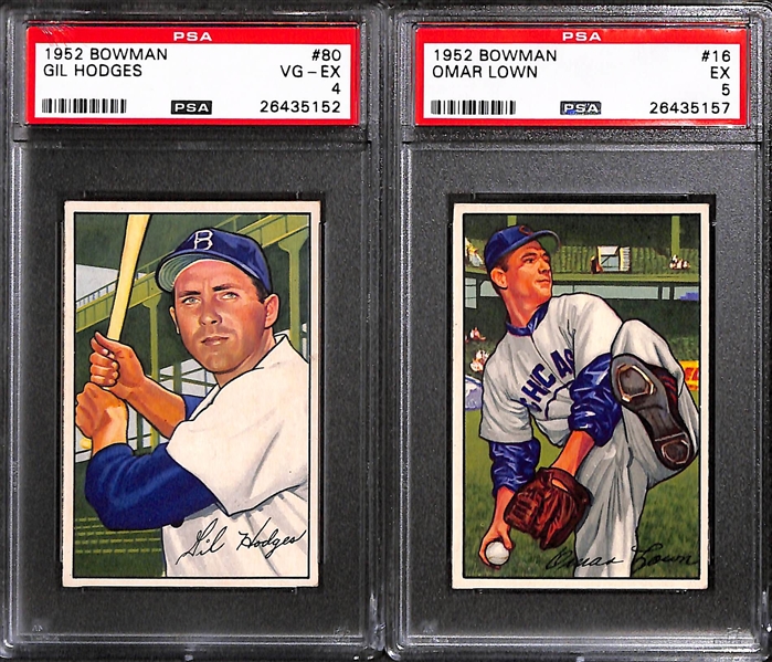 Lot of 7 PSA Graded 1952 Bowman Baseball Cards w/ PSA 7 George Kell, Plus PSA Graded (4/5/6) Stars (Hodges, Bauer, Crosetti, +)
