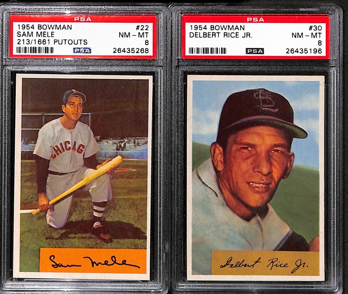 Lot of 5 High Grade 1954 Bowman Baseball Cards (all PSA 8 NM-MT) w/ RARE Minnie Minoso Error SP (.963/.963)