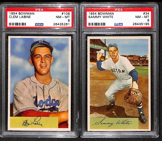 Lot of 5 High Grade 1954 Bowman Baseball Cards (all PSA 8 NM-MT) w/ Clem Labine