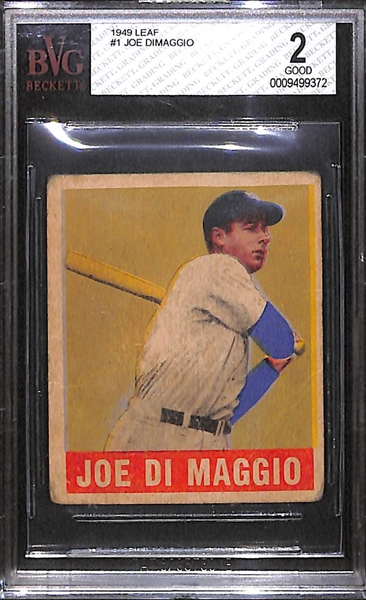 1949 Leaf Joe DiMaggio Card #1 Graded Beckett BVG 2 Good 