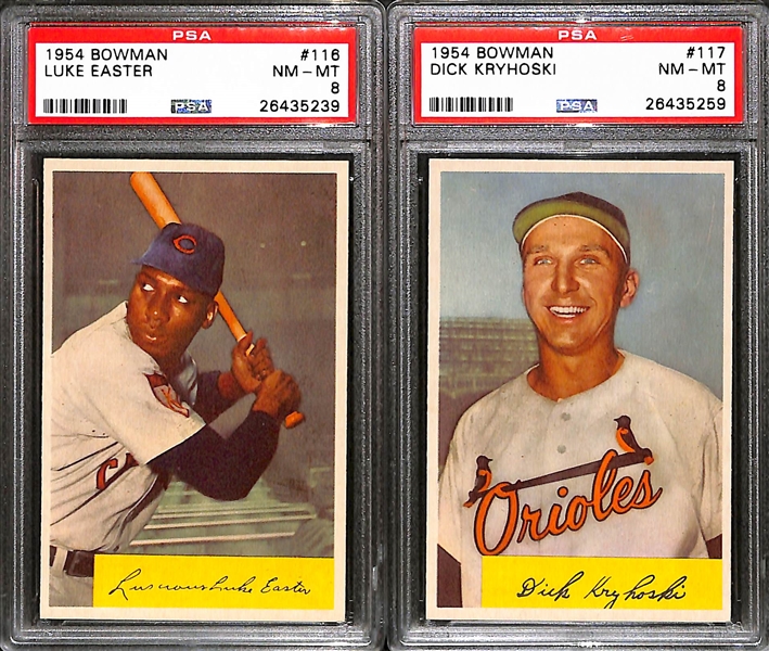 Lot of 5 High Grade 1954 Bowman Baseball Cards (all PSA 8 NM-MT) w/ Luke Easter & Gus Bell