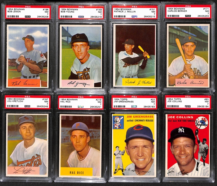 Lot of 8 High Grade (All PSA 7) 1954 Topps & Bowman Baseball Cards