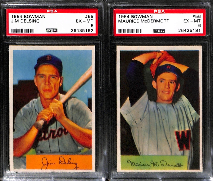 Lot Of 11 1954 Bowman Baseball Cards - All PSA 6 w/ Erskine, Piersall, Raschi