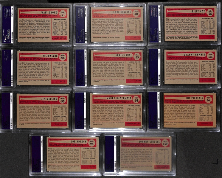 Lot Of 11 1954 Bowman Baseball Cards - All PSA 6 w/ Erskine, Piersall, Raschi