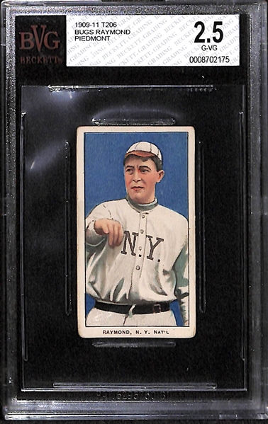 Lot of 3 NY Giants 1909-11 T206 Cards - Buck Herzog (BVG 2.5), Red Murray (BVG 3.0), Bugs Raymond (BVG 2.5)