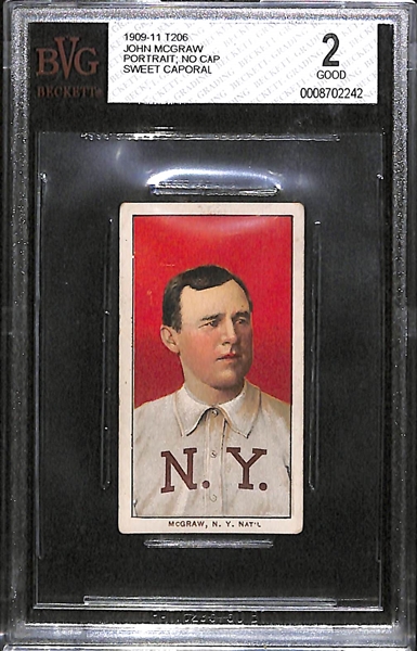 1909-11 T206 John McGraw (HOF) Portrait, No Cap w/ Piedmont Back - BVG 2 (GD)