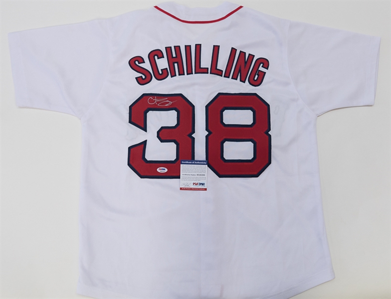 Curt Schilling Autographed Boston Red Sox Style Jersey (PSA/DNA) w/ Historic Autographs Box