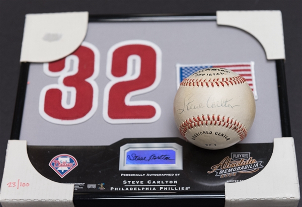 Steve Carlton Autographed Display and Baseball (Two Autographs)