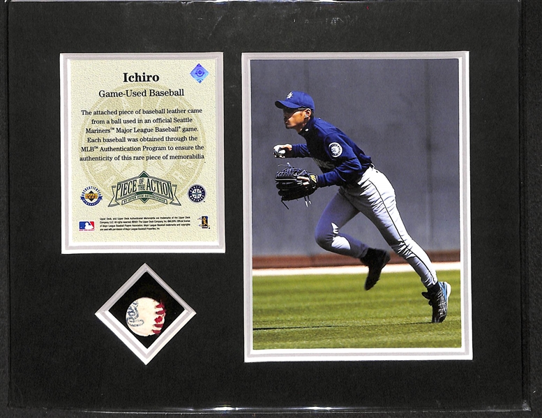 Lot of 6 Upper Deck Game-Used Baseball Matted Displays w/ (2) Ichiro and (2) Sosa