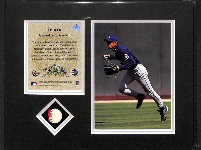 Lot of 6 Upper Deck Game-Used Baseball Matted Displays w/ (2) Ichiro and (2) Sosa