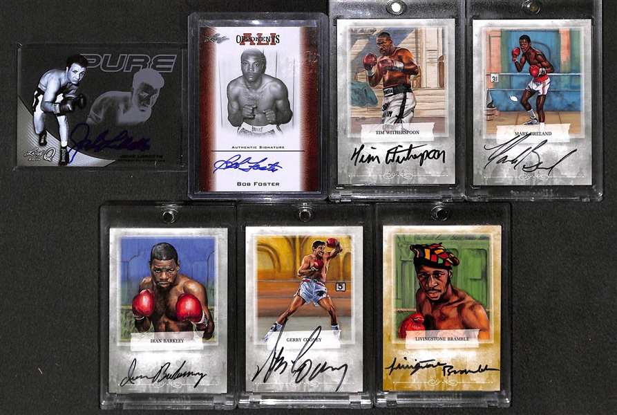 Lot of 7 Rare Boxing Certified Autograph Cards w/ Jake Lamotta, Bob Foster, Gerry Cooney, +