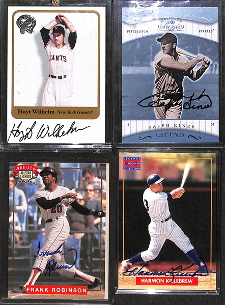 (4)  Baseball Hall of Fame Certified Autograph Cards (Wilhelm, Kiner, F. Robinson, and Killebrew) 