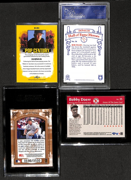 (4)  Baseball Hall of Fame Certified Autograph Cards (Cal RIpken Jr, Bob Feller, Bobby Doerr, and Wade Boggs) 