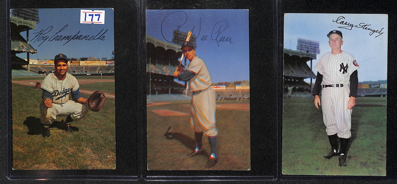 1953-55 Dormand Postcard Lot of 3 (Roy Campanella, Pee Wee Reese, and Casey Stengel)