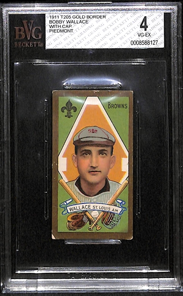 1911 T205  Bobby Wallace (HOF) With Cap and Piedmont Back - BVG 4 (VG-EX)