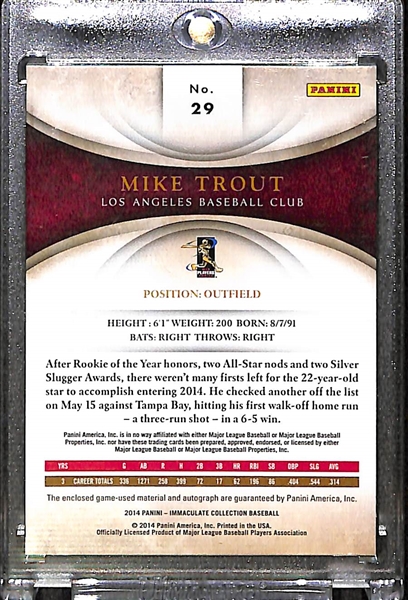 2014 Panini Immaculate Mike Trout Autograph Bat Relic Card #20/49