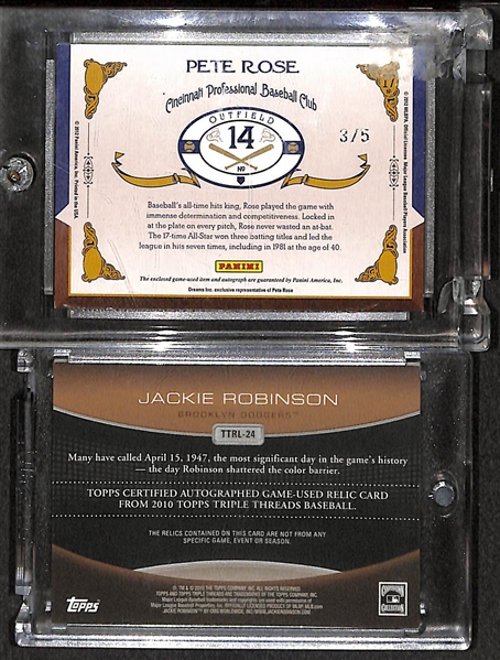 Pete Rose Autograph Patch & Jackie Robinson Bat Relic Cards