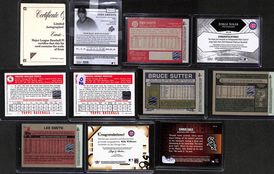 Lot Of 29 Cubs Autograph Cards w. Arrieta & Banks