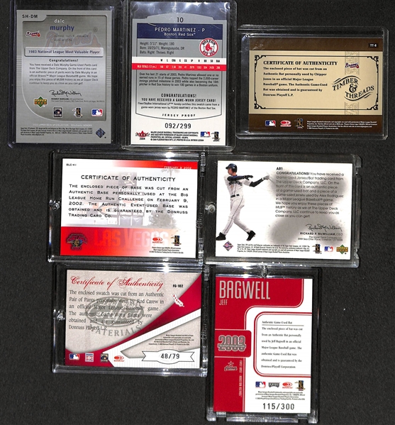 Lot Of 50 Baseball Relic Cards w. Carew & Bonds